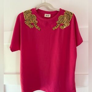 BiBi Pink Top with Gold Sequin Tigers